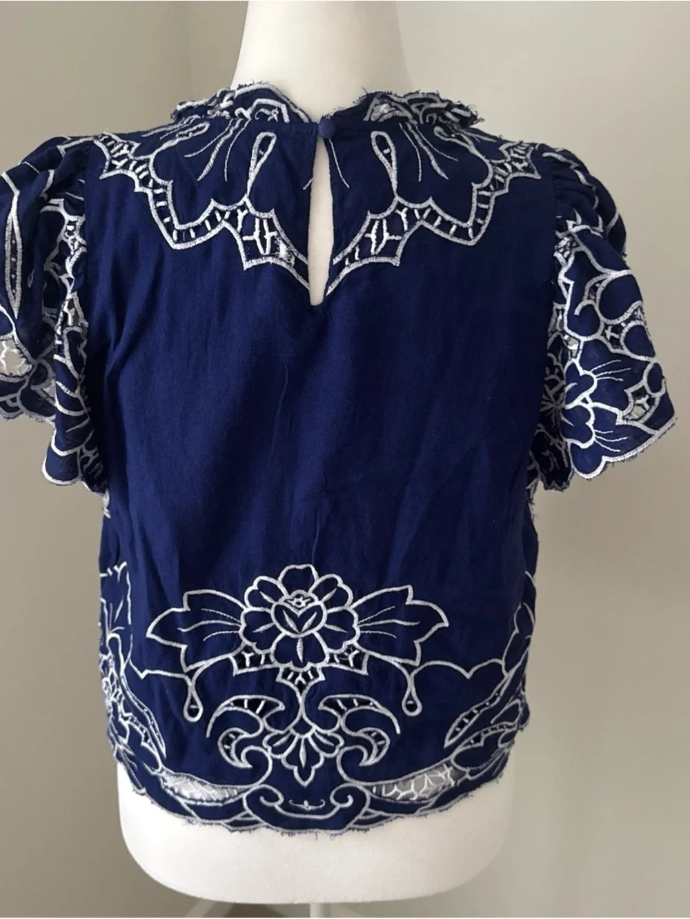 NWT Anthropologie Lace Cutout Blue Embroidered Blouse Sz L